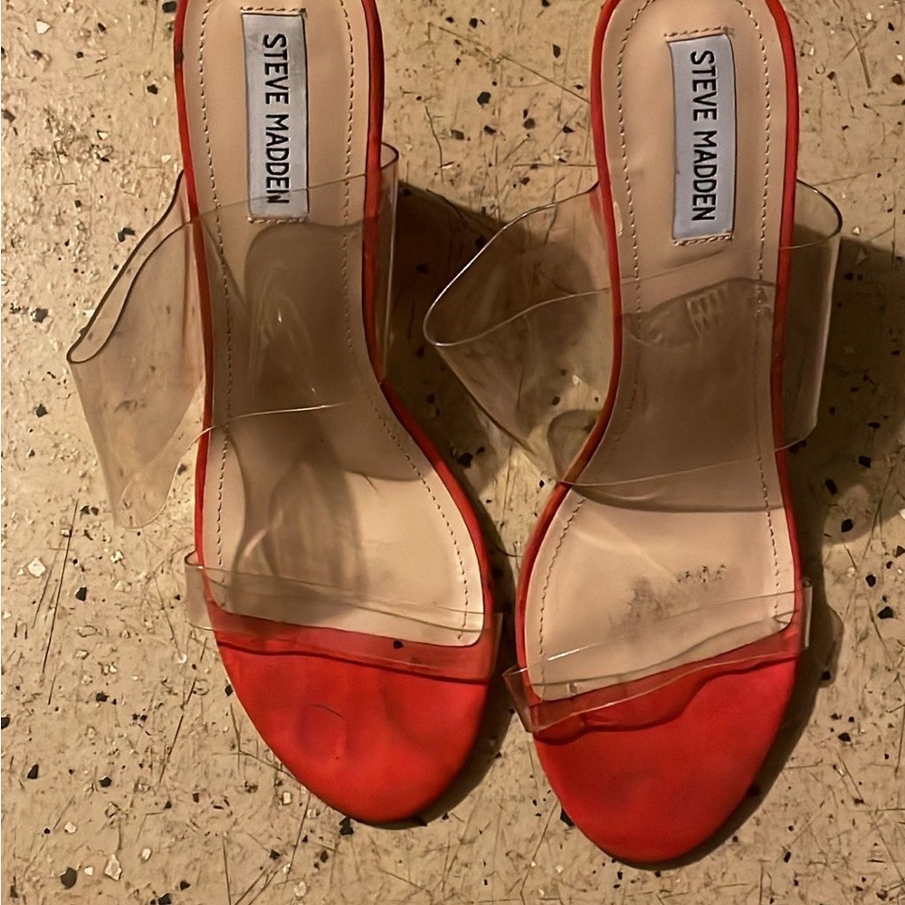 Steve Madden Red Heels with Clear Straps